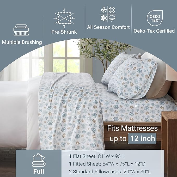 100% Cotton Bed Sheet Set - Full - 4 Piece