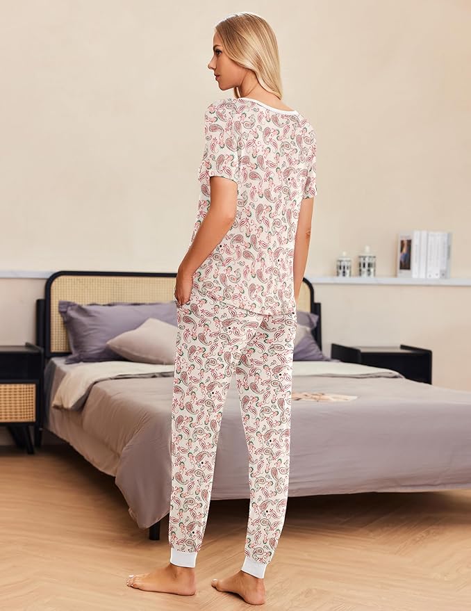 Women's Pants Pajama Set - Short Sleeve - 2 Piece