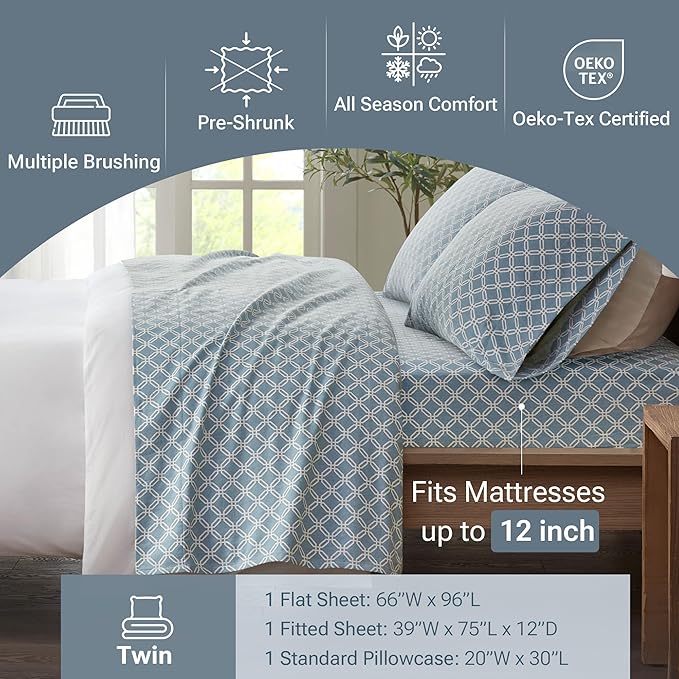 100% Cotton Bed Sheet Set - Twin - 3 Piece