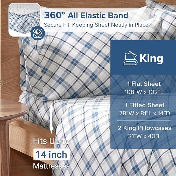 Flannel Bed Sheet Set - King - 4 Piece