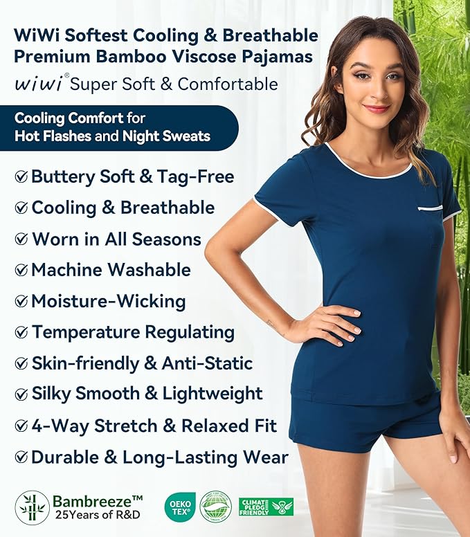 Women's Bamboo Cooling Pajama Set - Short Sleeve - 2 Piece