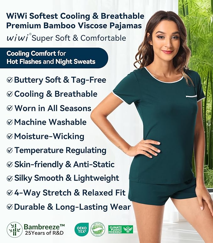 Women's Bamboo Cooling Pajama Set - Short Sleeve - 2 Piece