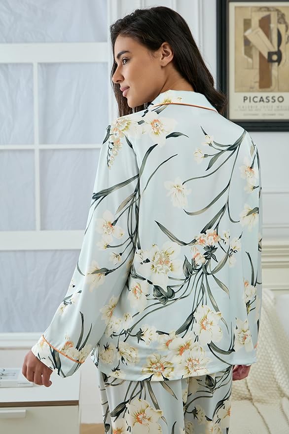 Satin Pajama Set - Long Sleeve - 2 Piece