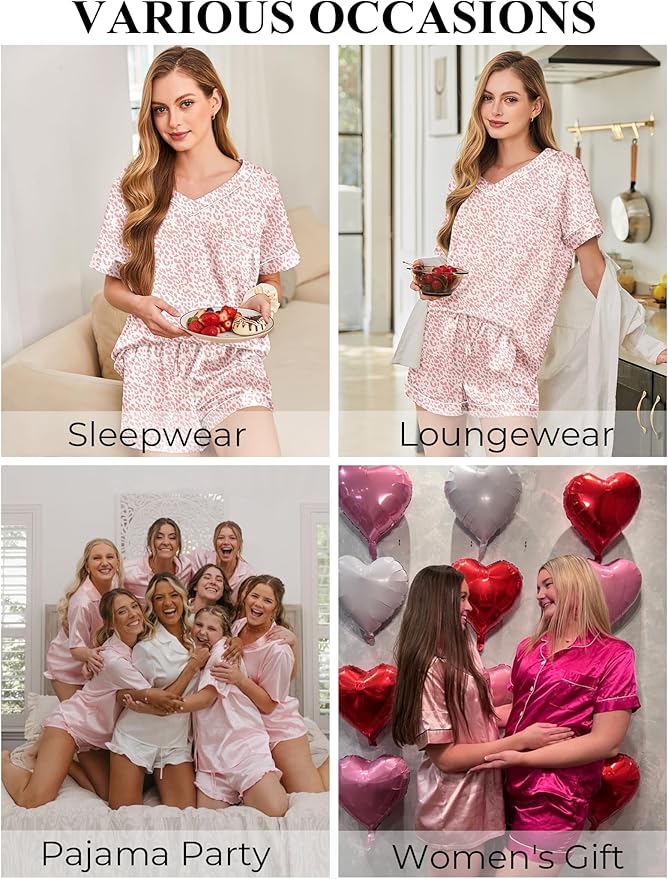 Women's Satin Pajama Set - Short Sleeve - 2 Piece