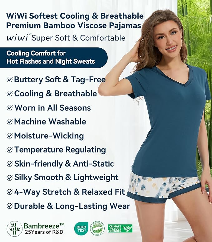 Women's Bamboo Cooling Pajama Set - Short Sleeve - 2 Piece