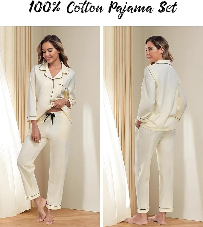 Women's 100% Cotton Pajama Set - Long Sleeve - 2 Piece