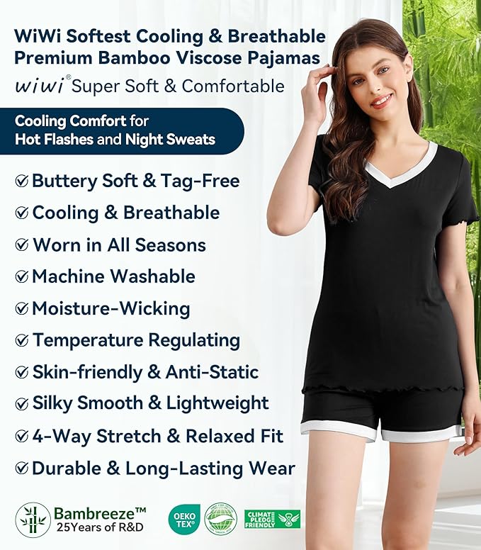 Women's Bamboo Cooling Pajama Set - Short Sleeve - 2 Piece