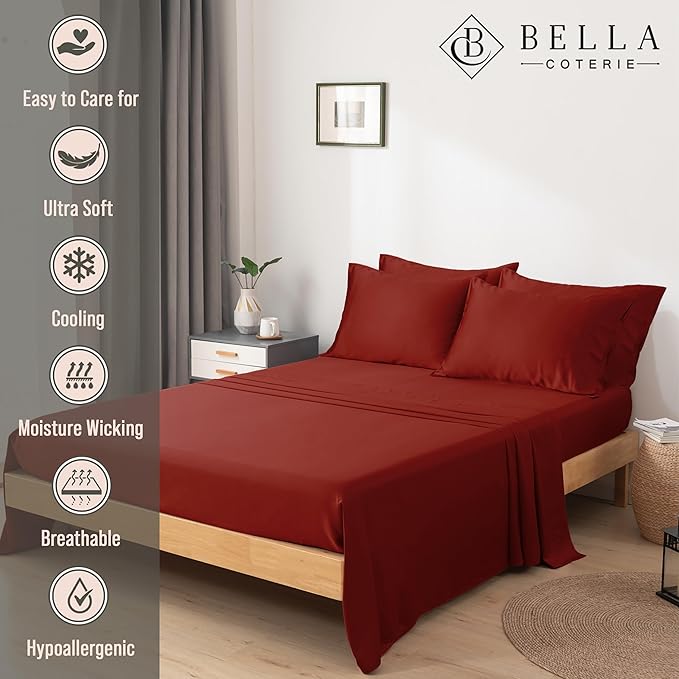 Bamboo Cooling Bed Sheet Set - Queen - 18 in Deep Pocket - 6 Piece