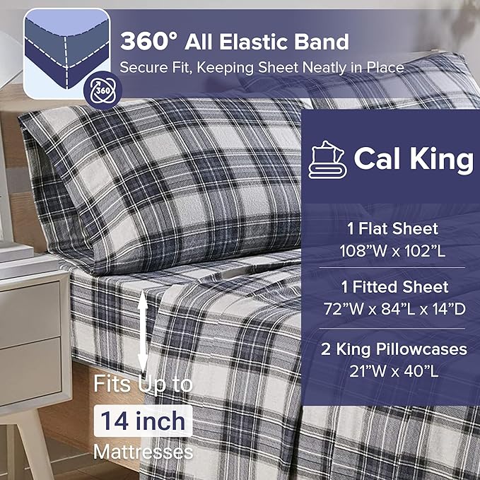 Flannel Bed Sheet Set - King - 4 Piece