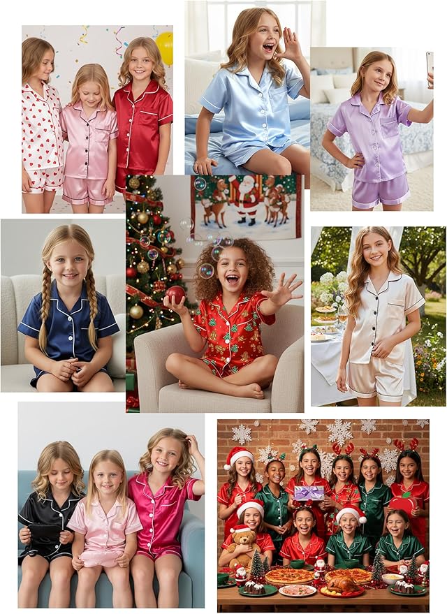 Satin Pajama Set - Short Sleeve - 2 Piece