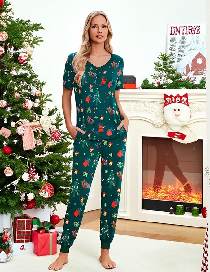 Women's Pants Pajama Set - Short Sleeve - 2 Piece