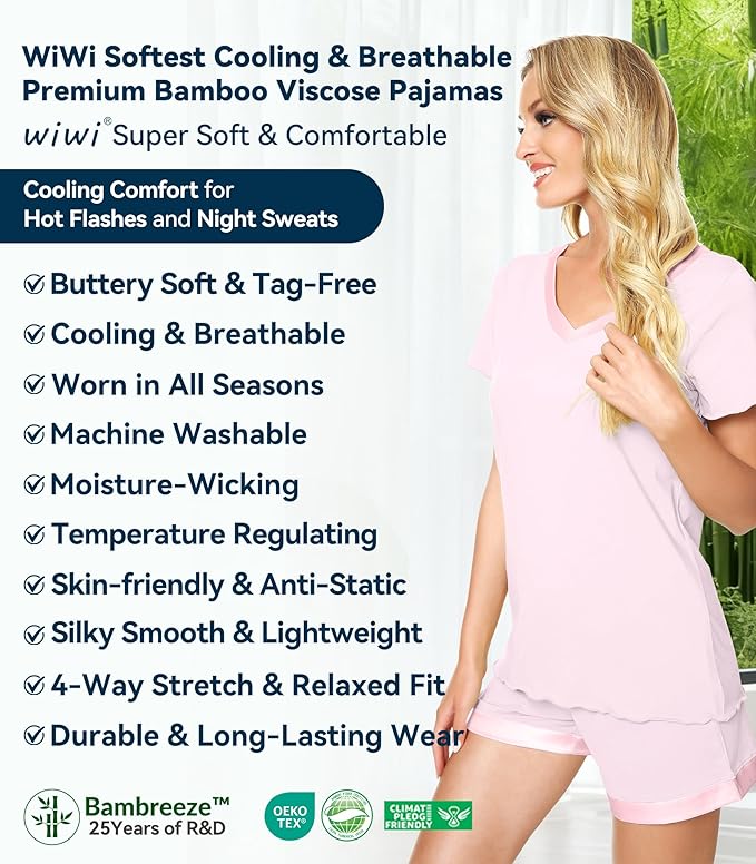 Women's Bamboo Cooling Pajama Set - Short Sleeve - 2 Piece