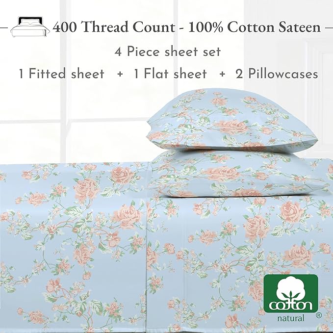 100% Cotton Bed Sheet Set - Full - 4 Piece
