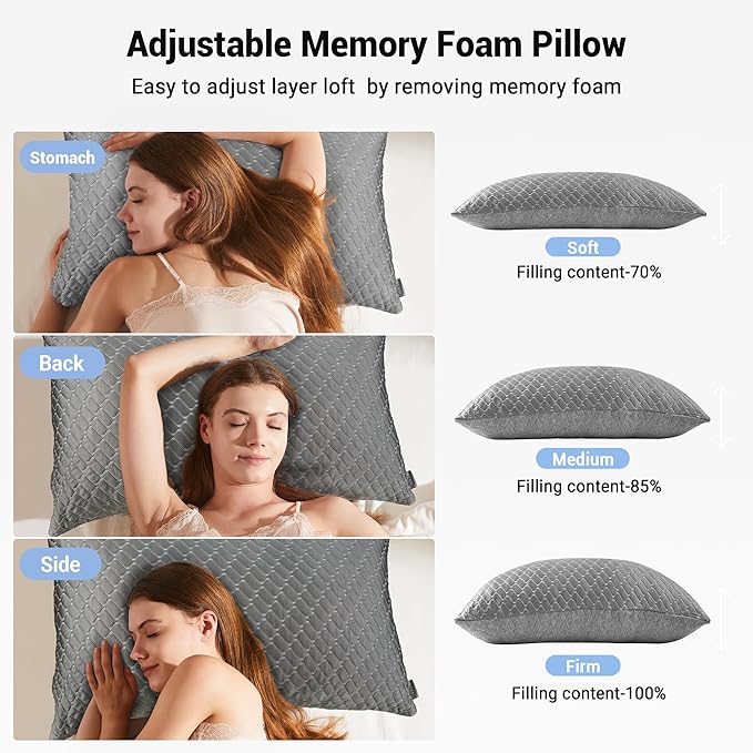 Memory Foam Cooling Bed Pillow - Standard - 2 Piece