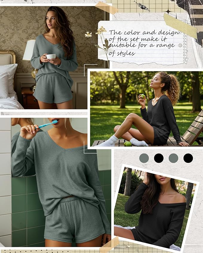 Women's Shorts Pajama Set - Long Sleeve - 2 Pack - 2 Piece