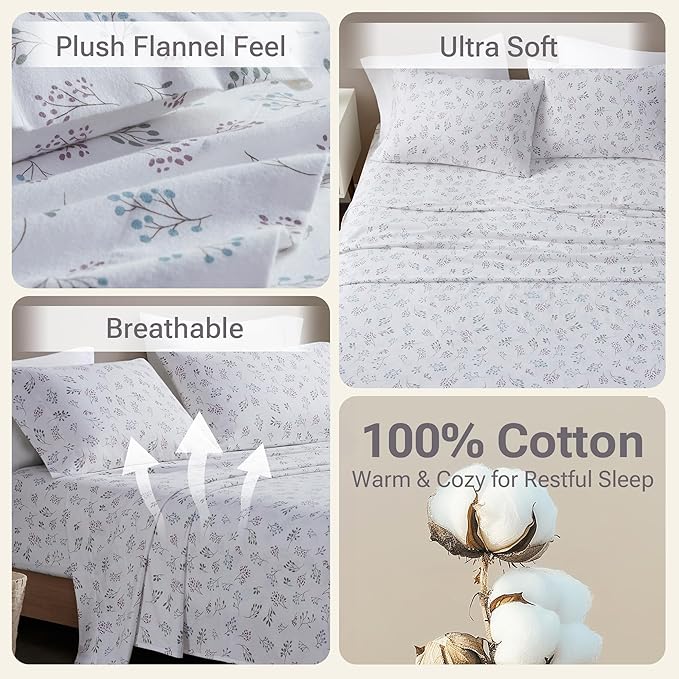 100% Cotton Bed Sheet Set - King - 4 Piece