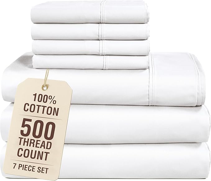 100% Cotton Bed Sheet Set - Split King - 7 Piece