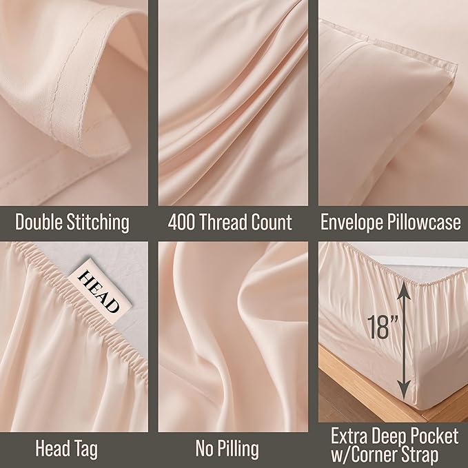 Bamboo Cooling Bed Sheet Set - Queen - 18 in Deep Pocket - 6 Piece