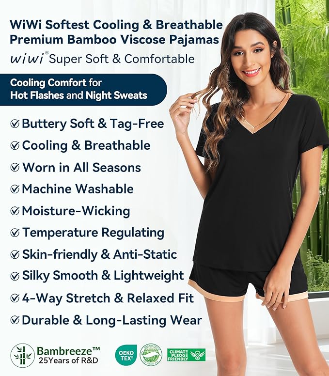 Women's Bamboo Cooling Pajama Set - Short Sleeve - 2 Piece