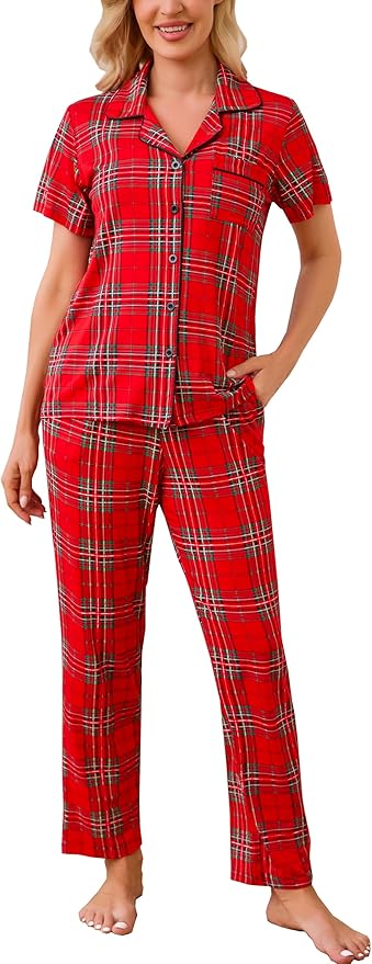 Women's Pants Pajama Set - Short Sleeve - 2 Piece