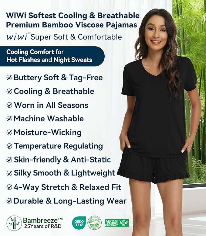 Bamboo Cooling Shorts Pajama Set - Short Sleeve - 2 Piece