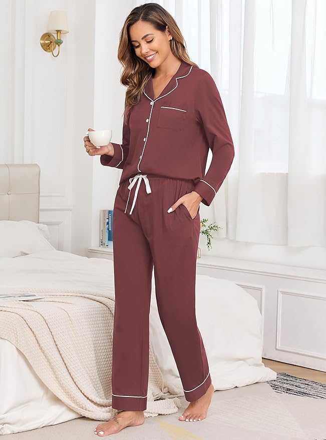 Women's 100% Cotton Pajama Set - Long Sleeve - 2 Piece