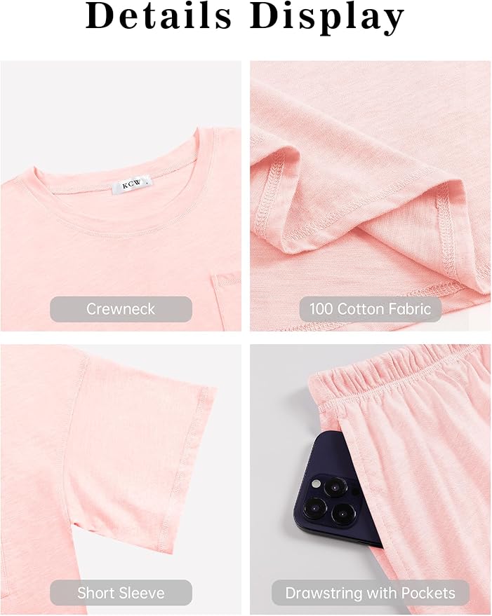 Women's 100% Cotton Shorts Pajama Set - Short Sleeve - 2 Piece