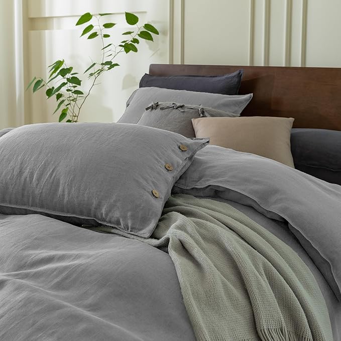 Linen Duvet Cover Set - Queen - 90 x 90 in - 3 Piece