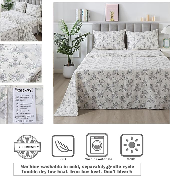 100% Cotton Bed Sheet Set - California King - 4 Piece