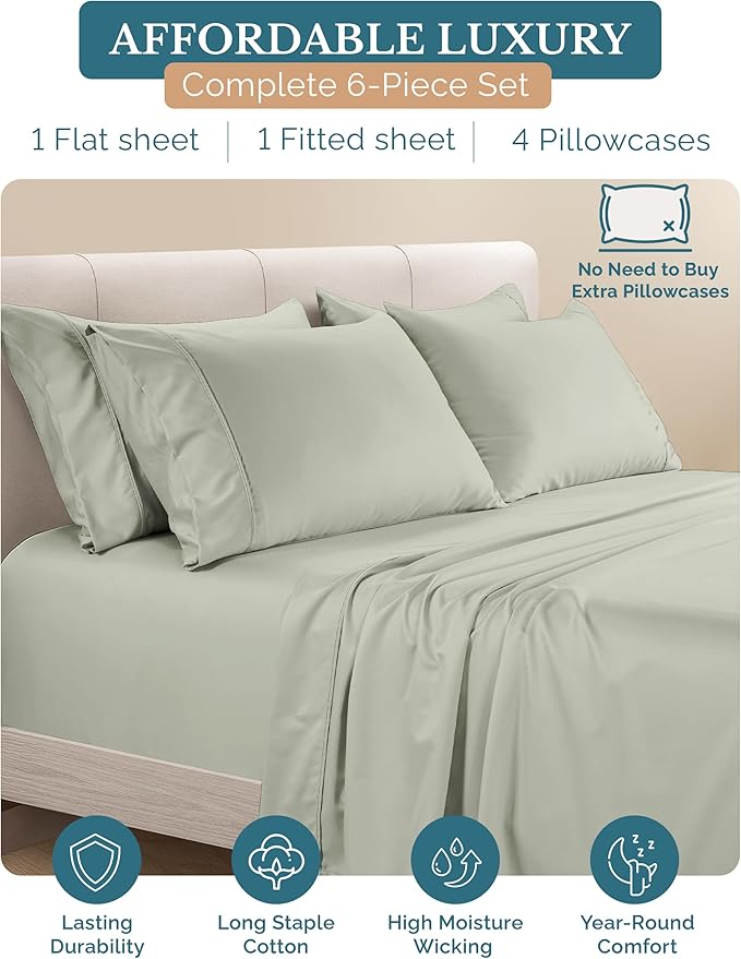 Bed Sheet Set - King - 15 in Deep Pocket - 6 Piece