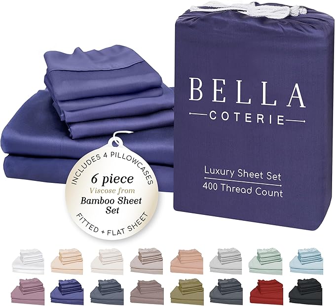 Bamboo Cooling Bed Sheet Set - Queen - 18 in Deep Pocket - 6 Piece
