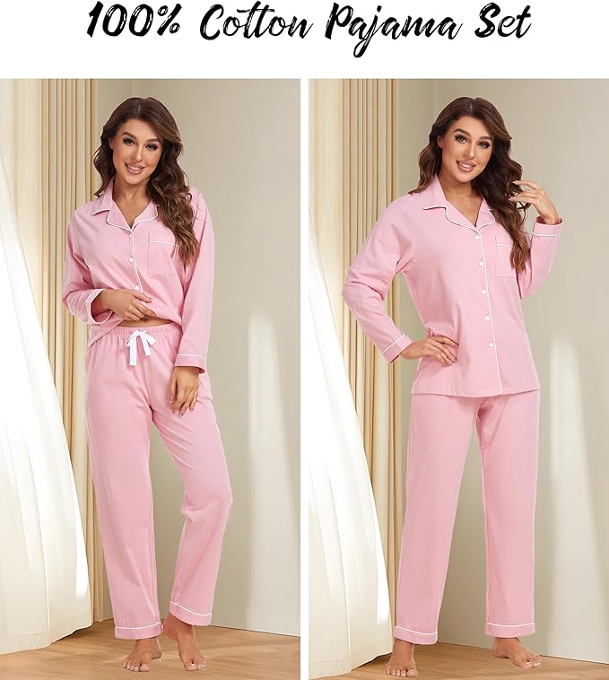 Women's 100% Cotton Pajama Set - Long Sleeve - 2 Piece