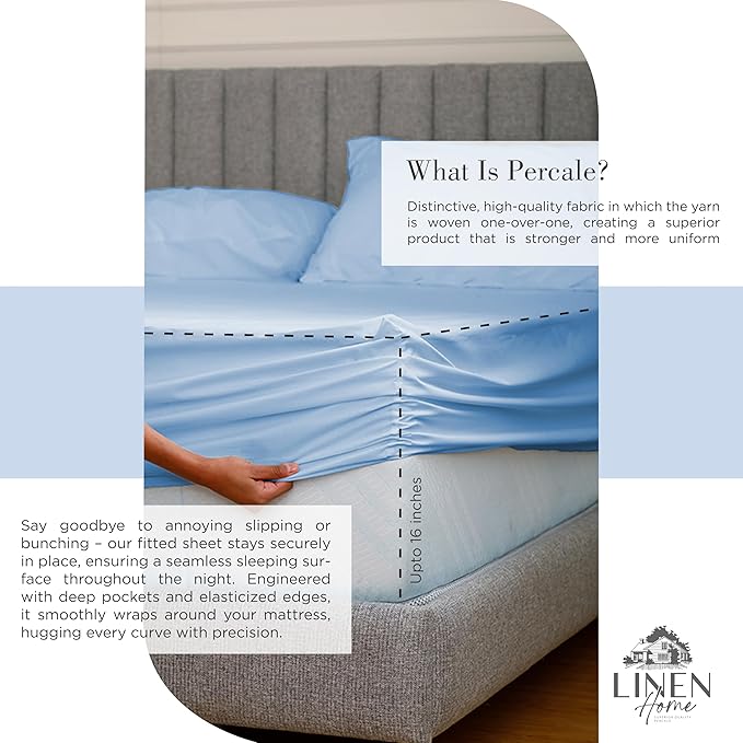 100% Cotton Bed Sheet Set - King - 4 Piece