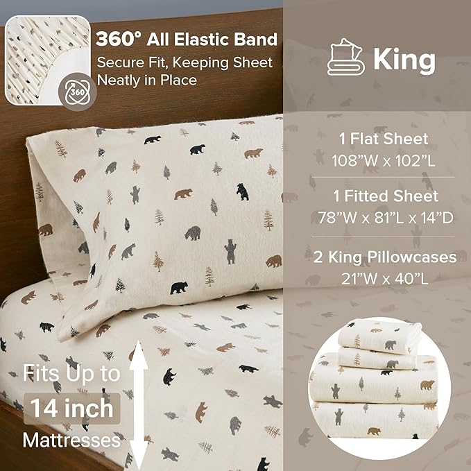 100% Cotton Bed Sheet Set - King - 4 Piece