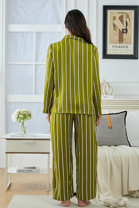 Satin Pajama Set - Long Sleeve - 2 Piece