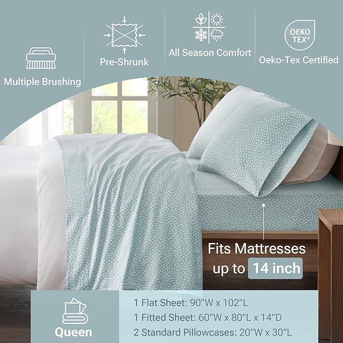100% Cotton Bed Sheet Set - Queen - 4 Piece