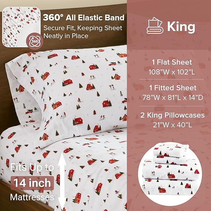 100% Cotton Bed Sheet Set - King - 4 Piece