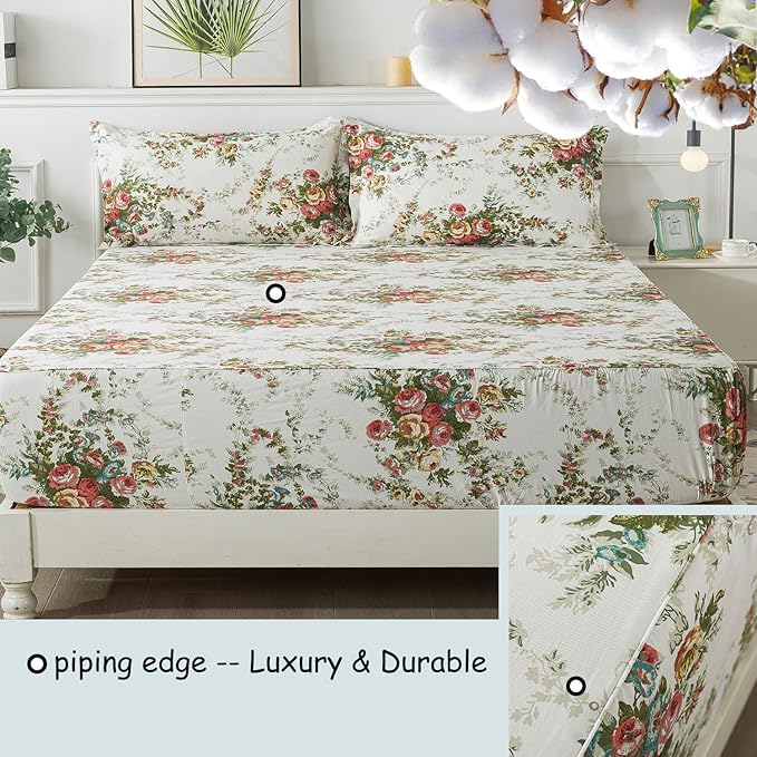 100% Cotton Bed Sheet Set - Twin XL - 4 Piece