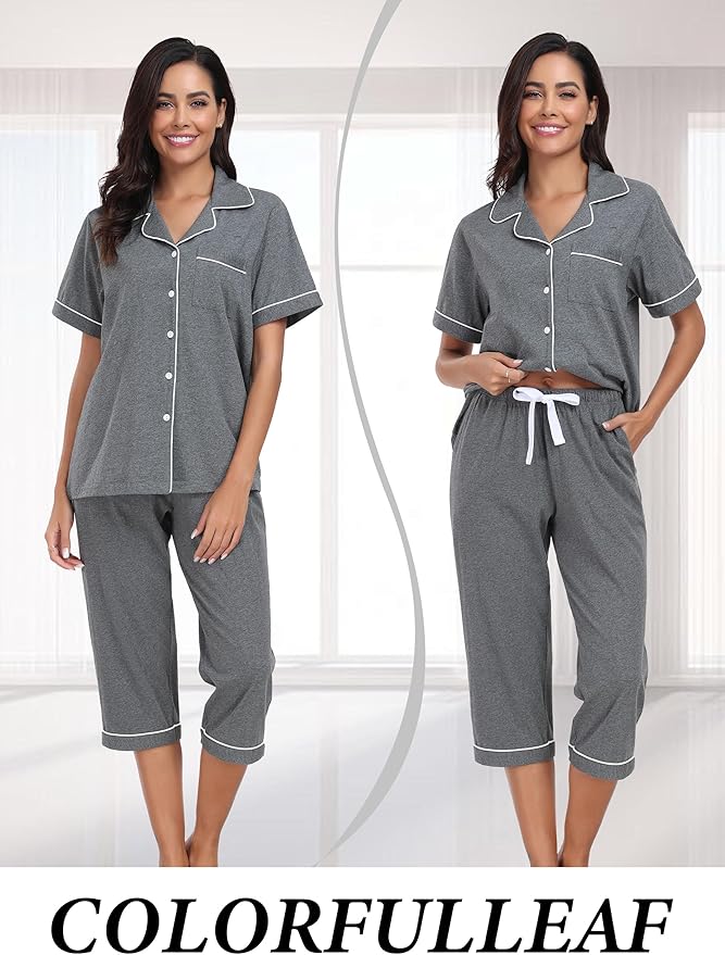 Women's 100% Cotton Capri Pajama Set - Short Sleeve - 2 Piece