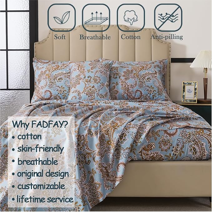 100% Cotton Bed Sheet Set - King - 4 Piece