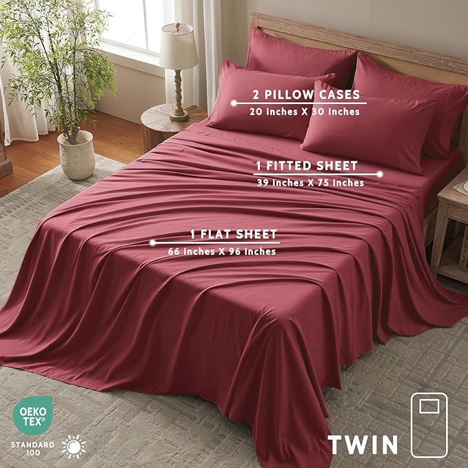 Microfiber Cooling Bed Sheet Set - Twin - 4 Piece