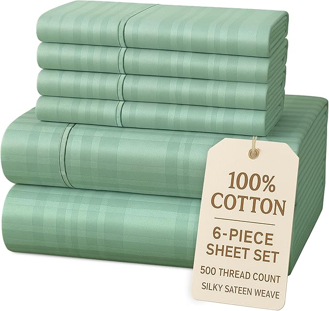 100% Cotton Bed Sheet Set - Queen - 15 in Deep Pocket - 6 Piece