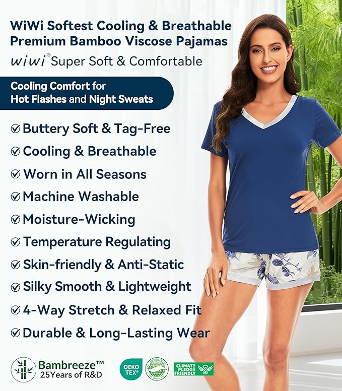 Women's Bamboo Cooling Pajama Set - Short Sleeve - 2 Piece