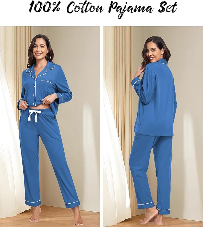 Women's 100% Cotton Pajama Set - Long Sleeve - 2 Piece