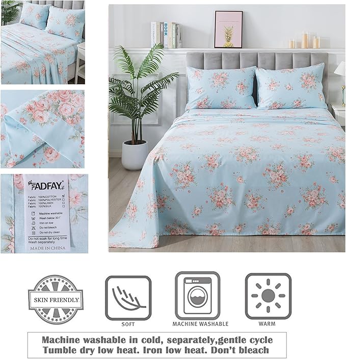 100% Cotton Bed Sheet Set - California King - 4 Piece