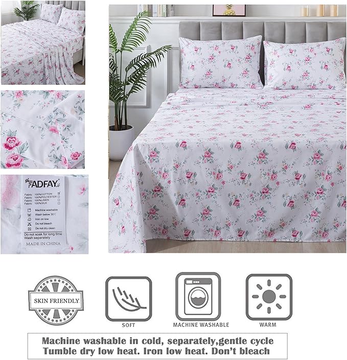 100% Cotton Bed Sheet Set - Full - 4 Piece