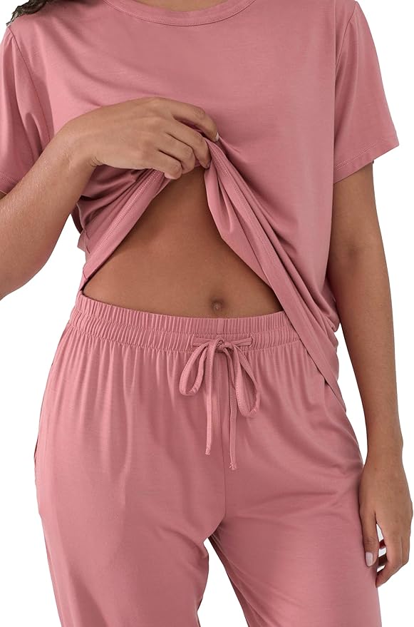 Women's Bamboo Pants Pajama Set - Short Sleeve - 2 Piece