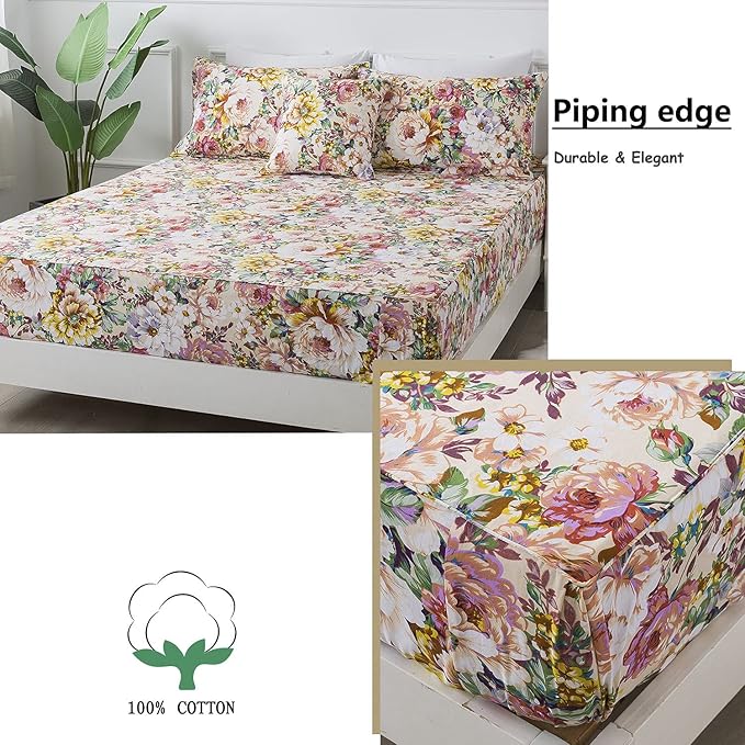 100% Cotton Bed Sheet Set - Full - 4 Piece
