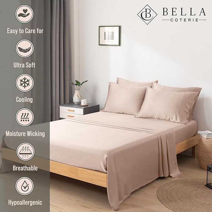 Bamboo Cooling Bed Sheet Set - King - 18 in Deep Pocket - 6 Piece