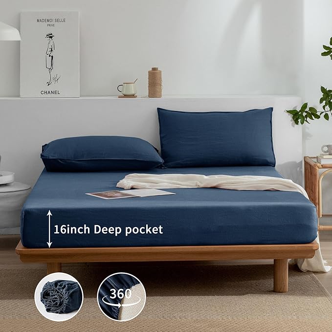 Linen Bed Sheet Set - Queen - 4 Piece